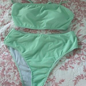 Green Striped Bikini Set